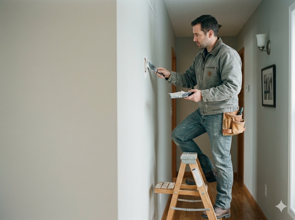 Tyler Home Services handyman patching drywall